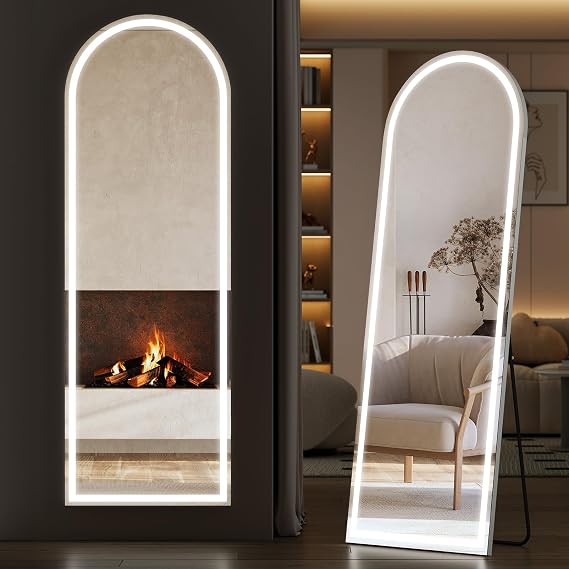 Sweetcrispy LED Arched Full Length Mirror, 63"x21" Full Body Floor Mirror