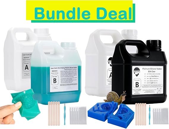 Bundle Deal with BBDINO Silicone Mold Making Kit Super Elastic 4.4 Lbs Plus BBDINO 30A Clear Silicone 4.4 lbs Kit 8.8 lbs in Total