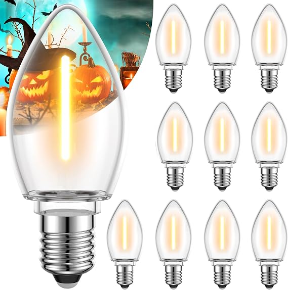 GLUROO LED Night Light Bulbs, C7 E12 Candelabra LED Light Bulbs, Clear Vintage Replacement Bulbs for Outdoor String Lights, 4W 5W 6W 7W Incandescent Bulb Equivalent, Warm White 2200K, 10 Pack