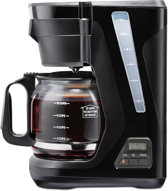 Proctor Silex Digital & Programmable FrontFill 12 Cup Drip Coffee Maker | Glass Carafe | Compact | Auto Shutoff | Black & Silver | 43685PS