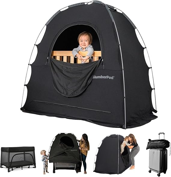 SlumberPod Portable Privacy Pod Blackout Canopy Crib Cover, Sleeping Space for Ages 4 Months and Up, with Monitor Pouch and Zipper, Blackout Cover, Travel Crib Canopy