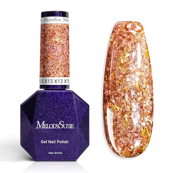 MelodySusie Galaliver Orange Glitter Gel Nail Polish, 15ML Shimmer Orange Sparkle Gel Polish Soak Off UV LED Cured Long Lasting Gift for Women DIY Nail Design Nail Art Manicure X13