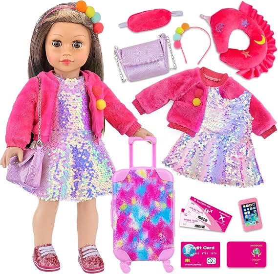 K.T. Fancy 18 Inch American Doll Travel Suitcase Accessories Set