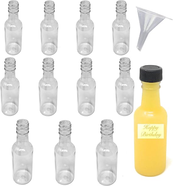 Mini Plastic Bottles, Clear, 50 ml, Pack of 24 with Funnel, Ideal for Travel, Work, Gifting, Crafting, Social Events