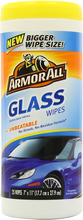 Armor All Glass Wipes, Car Glass Wipes Leave Streak Free Shine on Glass Including Tinted Glass, 25 Count