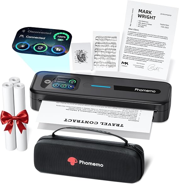 Phomemo M832D Portable Thermal Printer, A4 Touchscreen Bluetooth Inkless Printer for Home, 300dpi Mobile Printers Compatible with Phone & Laptop, Includes Carrying Bag & 3 Rolls A4 Size Thermal Sheet