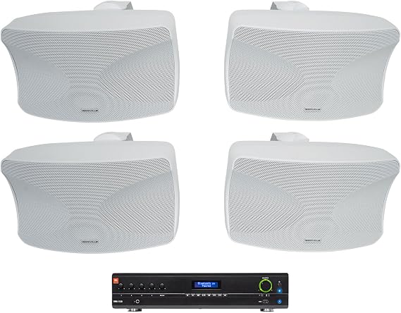 Audiosavings Bundle: (1) JBL VMA1120 Commercial/Restaurant 120W 70v Bluetooth Mixer/Amplifier, 5 Inputs + (2) Pair Rockville WET-44 PRO Dual 4" 4-Way Swivel 70V Commercial Speakers in White (3 Item)