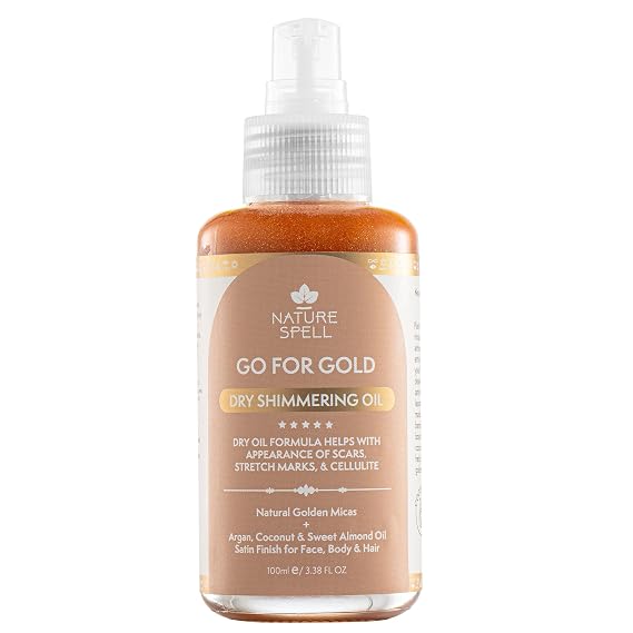Nature Spell Dry Shimmering Oil for Body and Face, Vegan, 3.38 Fl Oz