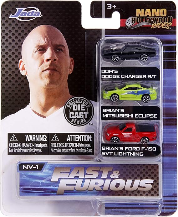 Jada Fast & Furious 1.65" Nano 3-Pack Die-cast Cars, Toys for Kids and Adults