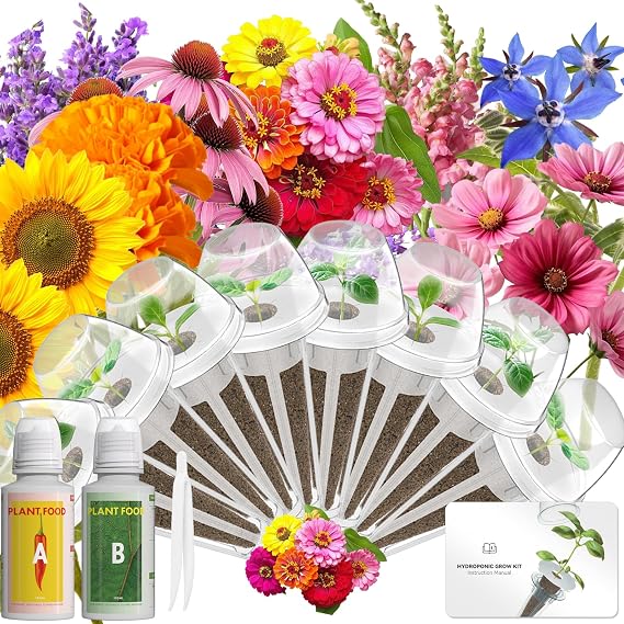 Vibrant Flower Seed Pod Kit Compatible with Gardencube, idoo,Ahopegarden Hydroponics Growing System with Marigold,Snapdragon,Cosmos,Sunflower,Zinnia,Lavender,Borage,Coneflower(8-Pod)