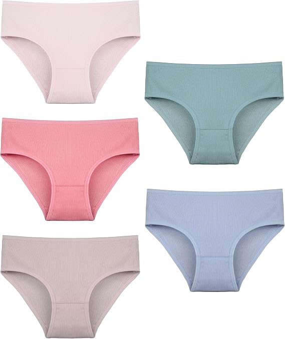 Donella Girls' Soft Cotton Underwear - Kids Bikini Brief Ribbed Panties for Girls and Toddlers 5-Pack