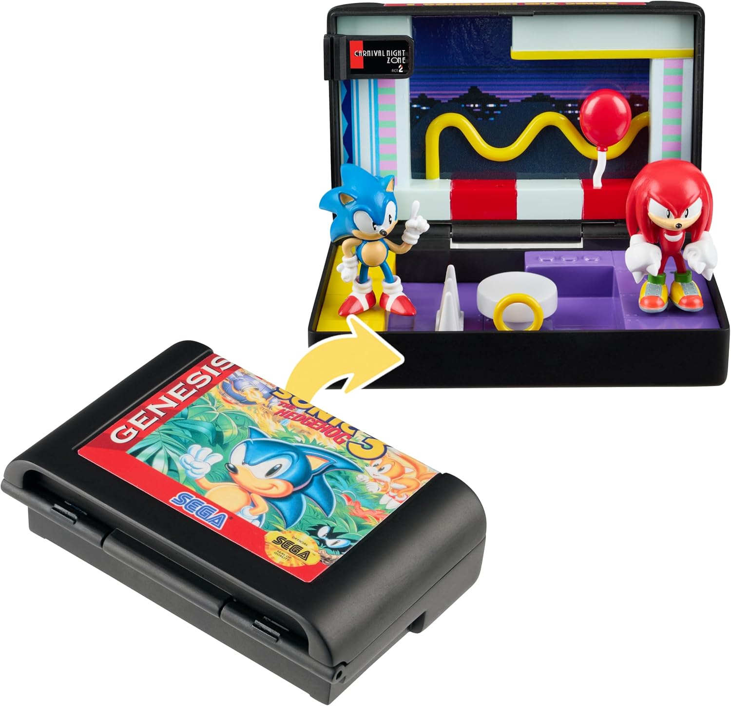 Console Heroes Sonic the Hedgehog 3 Diorama Playset – Mini Sonic & Knuckles Figure with Carnival Night Zone – Cartridge for Sega Genesis Collector