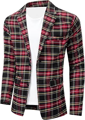 NOVOCCT Mens Plaid Slim Fit Blazer Jacket, Lightweight 2-Button Casual Sport Coat, Formal & Everyday Blazer for Men