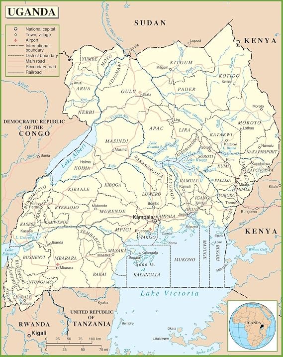 Gifts Delight Laminated 24x30 Poster: Uganda Political map