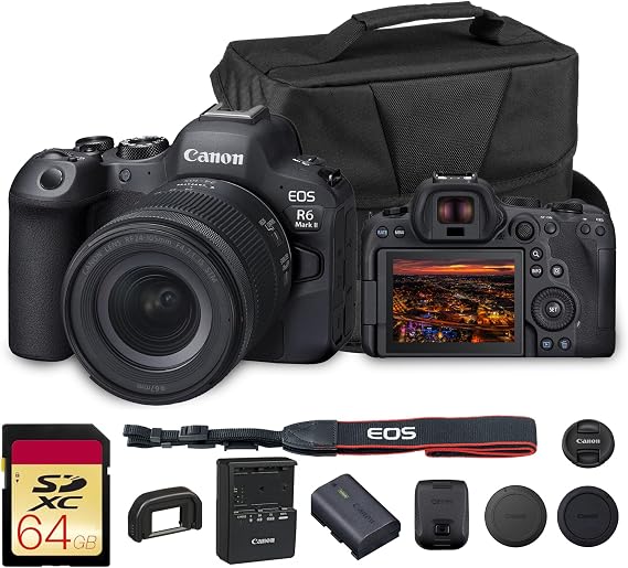 Canon EOS R6 Mark II Mirrorless Camera with 24-105mm Lens Bundle | For Photography & Video | 24.2MP Full-Frame Mirrorless Camera | 4K 60p Video + 64GB Memory Card + Camera Bag