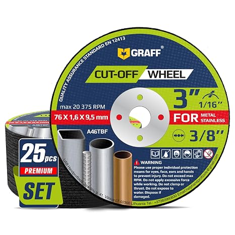 Cut Off Wheels 3 Inch Thin Metal & Stainless Steel Cutting Wheel Professional 3 x 1/16 x 3/8" Fast Cutting Disc for Die Grinder GRAFF (25 Pack)