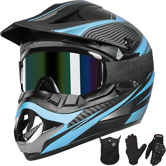 Yesmotor Youth Dirt Bike Helmet Quick Release Buckle - Dirt Bike Helmets for Kids 8-14, Youth ATV Helmet (Gloves Goggles Mask) 4Pcs Set - DOT Approved