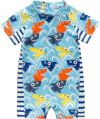 AIWUHE Boys One Piece Swimsuit Toddler Swimwear Rash Guard Suits Short Sleeve Zipper Bathing Suit UPF 50 Beach Sunsuit 6M-3Y