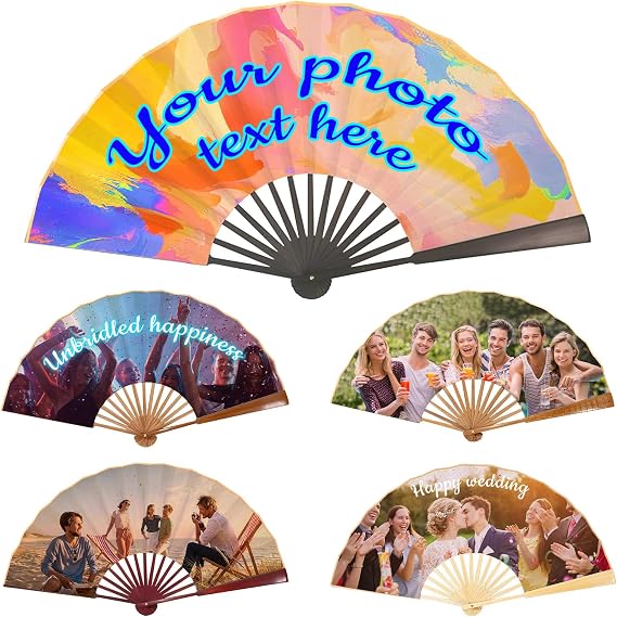 Personalized Folding Fans Custom Photo Hand Fan for Line Dancing, Popping Fan with Custom Text, Wedding Concert Rave Cosplay Saloon Accessories, Decorative Handheld Fan for Women Men