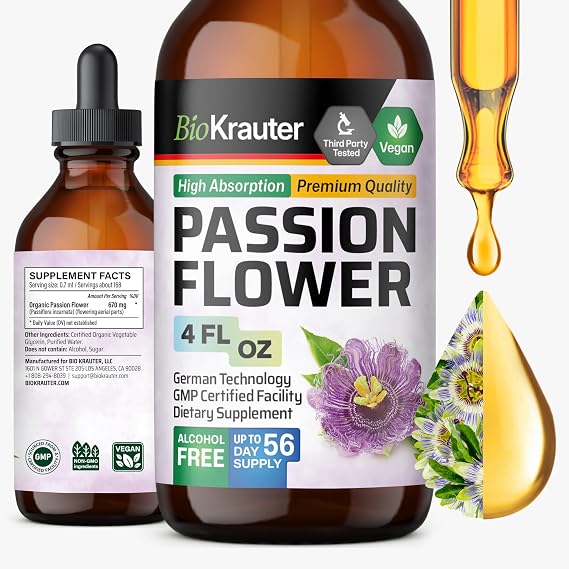 BIO KRAUTER Passion Flower for Relaxation, Calm & Mood Support, 4 Fl.Oz