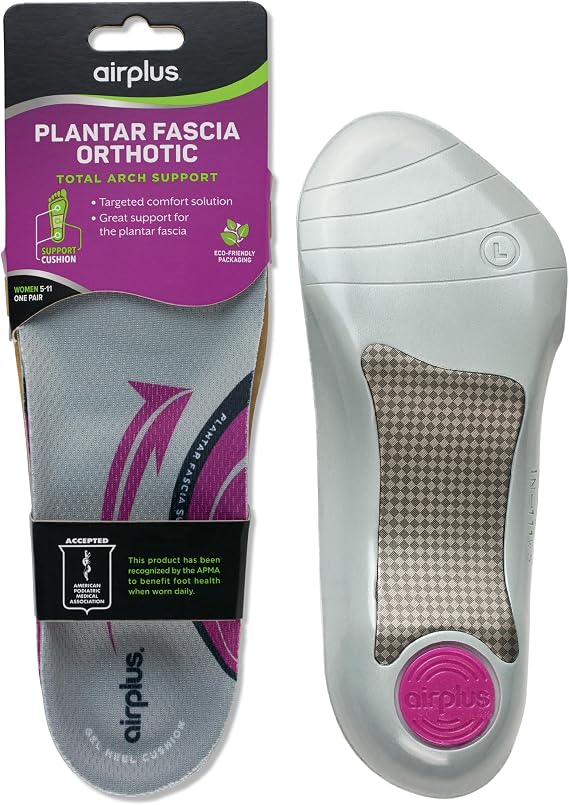 Airplus Plantar Fasciitis Orthotic 3/4 Length Shoe Insole- Foam Shell & Gel Heel - Deep Heel Cup, Full-Foot Arch Support - Soft Cushioning & Stability-APMA Certified-Fits Most Shoes & Boots - Unisex