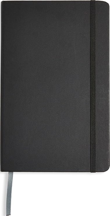 Amazon Basics Classic Lined Writing Notebook for Note Taking and Journaling, Hardcover with Elastic Closure, 240 Pages, 5" x 8.25", Black