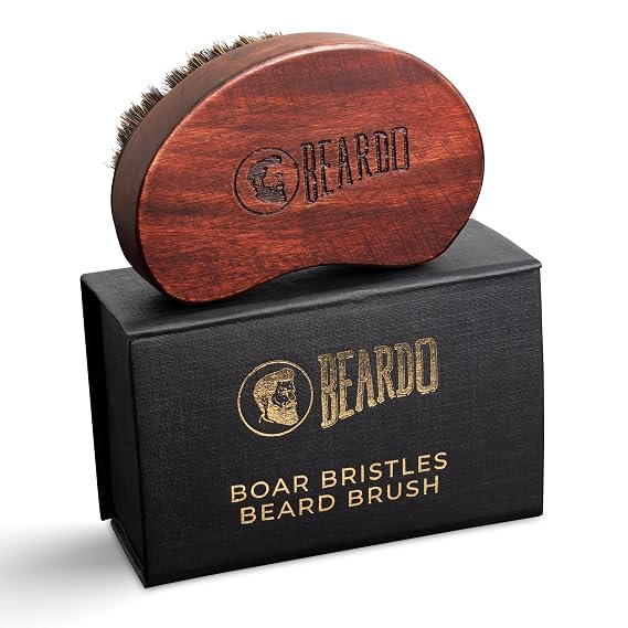 Beardo Boar Bristle Beard Brush For Men | Travel Friendly Pack with Cover | Made from Natural Boar Bristles and Sheesham Wood to shape the beard and simulate hair follicles to boost growth