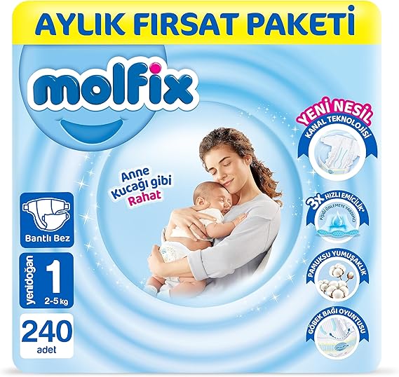 Molfix Baby Diaper 1 Size Newborn Monthly Opportunity Package 240 Pieces