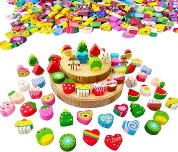 Rondure 300 pcs Mini Animal Erasers for Kids Bulk, Cute Food Heart Christmas Erasers for School Supplies, Homework Rewards