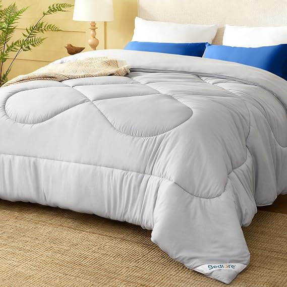 BEDLORE Comforters King Size Duvet Insert, All Season Down Alternative King Comforter, Ultra-Soft Quilted Bed Comforter with Corner Tabs, Machine Washable, Grey 90102 Inches