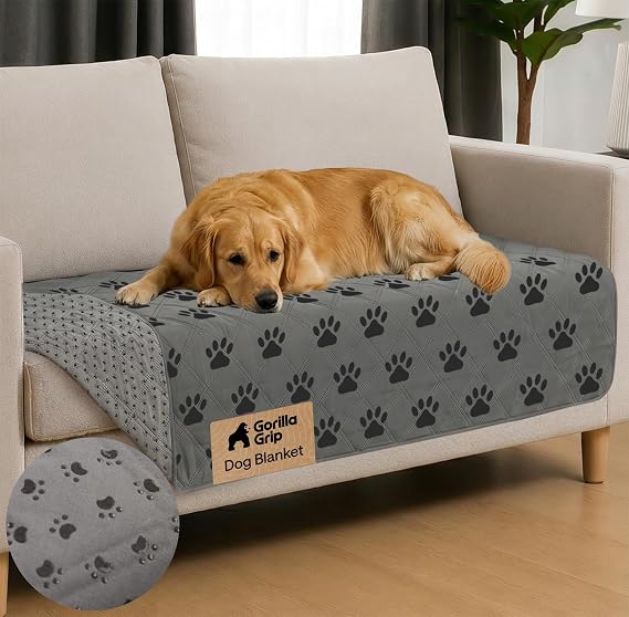 GORILLA GRIP Waterproof Dog Blanket, Couch Cover for Dogs, 40x50 Gray Paw