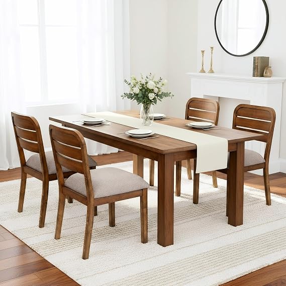 chairus Farmhouse Wooden Dining Chairs Set of 4, Chenille Upholstered Dining Room Chairs with Ladder Back & Thick Padded Seat, Rustic French Country Side Kitchen Chairs, Brown Farbic