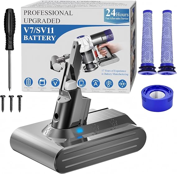 Professional Replacement for Dyson V7 Battery Replacement SV11, Compatible with Dyson V7 Motorhead Animal Absolute Trigger Fluffy HEPA Car+Boat Mattress Vacuum 225403 229687