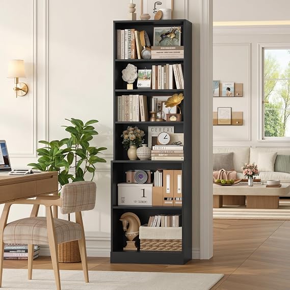 FACBOTALL 73.2" Bookshelf and Bookcase,6-Tier Display Storage Shelves Black | Open Bookshelf with Storage, 14.4" Deep Bookshelves, Adjustable Shelf, Freestanding Book Shelf for Living Room, Home Office