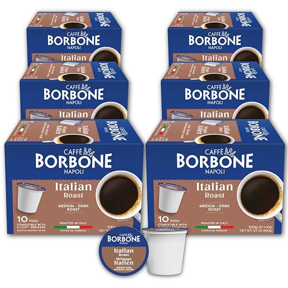 Caffe Borbone Italian Roast Coffee (60 Count) Medium Dark Roast, Arabica & Robusta Blend, Roasted in Italy for a Bold, Smooth Taste Single Serve Coffee Pods Compatible with K-Cup Brewers
