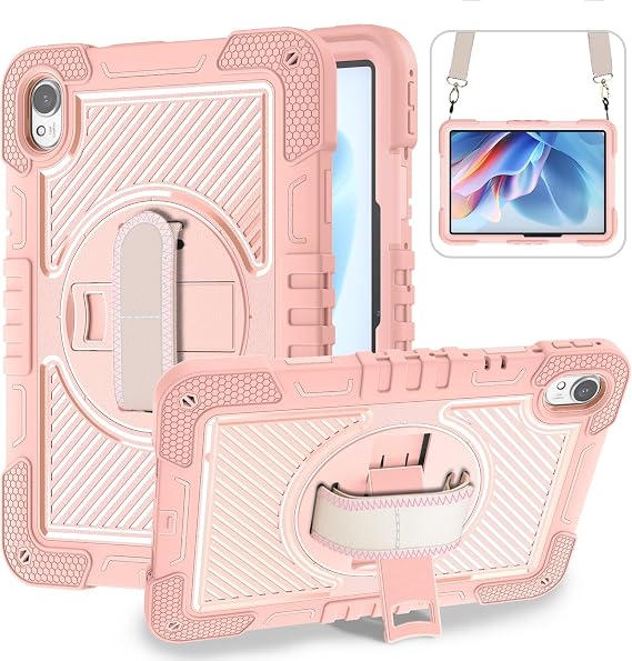 Tablet Case for Huawei MatePad Air 11.5/Huawei MatePad 11.5 S/Huawei MatePad 11.5, Tablet Shockproof Cover with 360 Rotating Stand and Wrist Strap, Shoulder Strap, Pink Gold