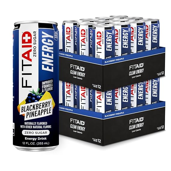 FITAID Energy Zero Sugar Pineapple Blackberry 200mg, 12 fl oz (24-Pack)