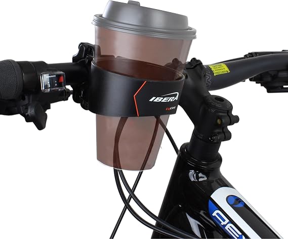 Ibera Bike Handlebar Cup Holder, Black with Multi-Way Mount for Commuters and Road bike