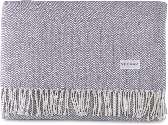 Sferra Celine Herringbone, 100% Cotton Throw Blanket - Lilac