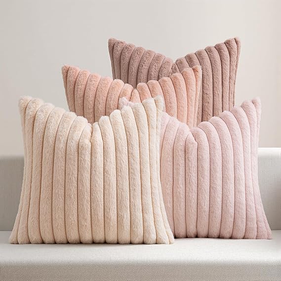 MIULEE Faux Fur Plush Decorative Throw Pillow Covers 18x18, Pink