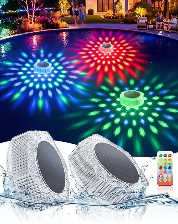 BUCASA 2 Pack Solar Floating Waterproof LED Pool Lights