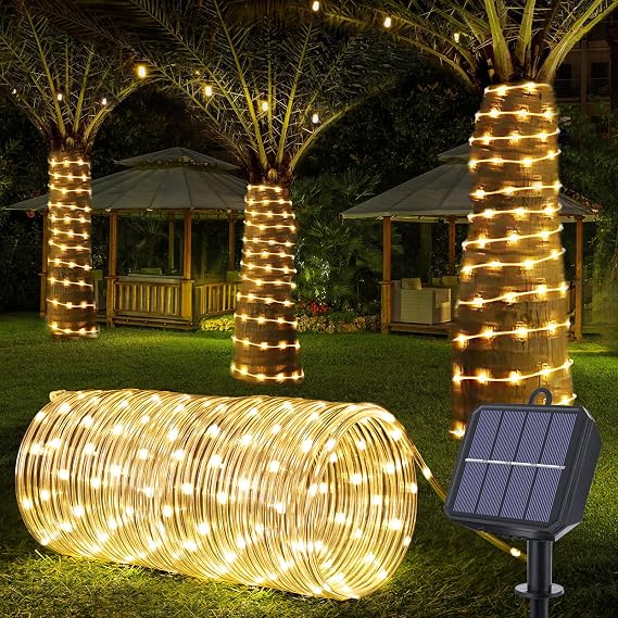 Güneş Halat Işıkları, 66ft 200LED Güneş Dize Işıklar, 8 Modlu Su Geçirmez Güneş Enerjili Dış Mekan Işıkları, Bahçe, Arka Bahçe, Veranda, Güverte, Sundurma, Havuz, Ağaç Dekoru için Esnek Şeffaf Tüp
