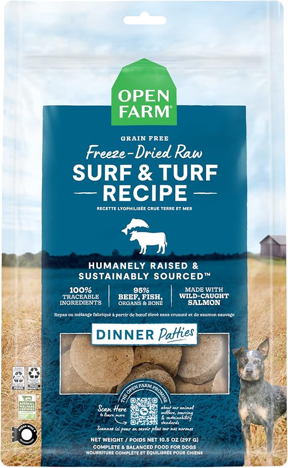 Open Farm Freeze Dried Raw Dog Food, Surf & Turf Meal Patties, 17.5oz Bag