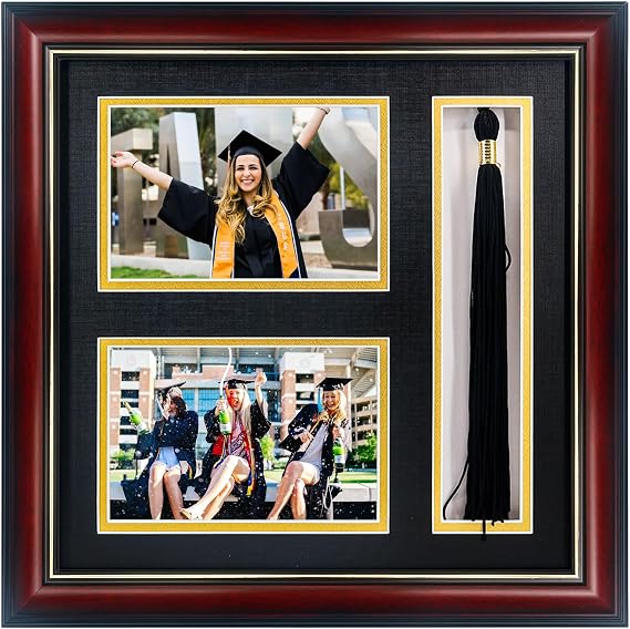 Graduation Picture Frame 4x6 with Tassel Holder, Class of 2026 Real Wood Shadow Box Graduation Decoration Gift, Mahogany Photo Frame