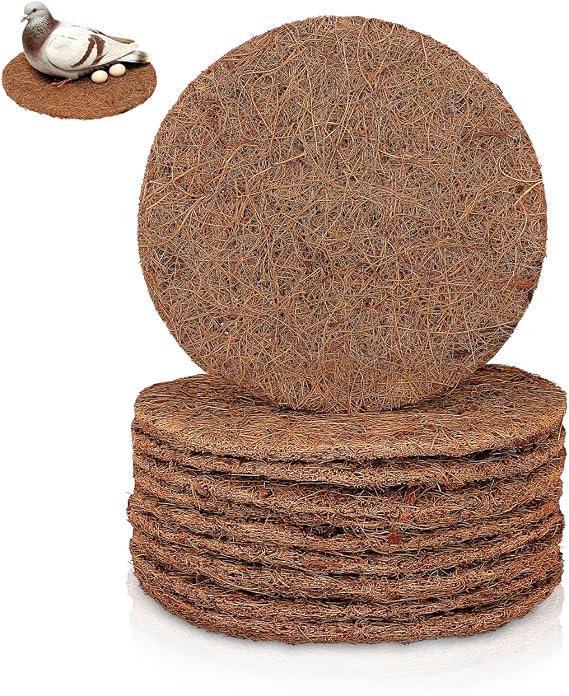 OUNONA Coconut Fiber Bird Nesting Pads 10 Pack Round Pigeon Nest Liner for Egg Laying Breeding Warm Nest Support for Parrot Chicken Bird Cage Accessories 5.90 in