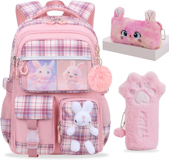 Girls School Backpack for Elementary,Cute Rabbit Backpack for Kids