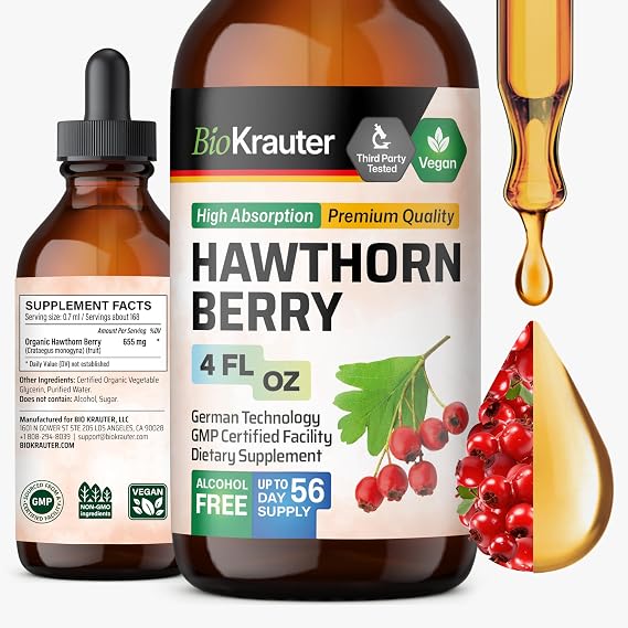 BIO KRAUTER Hawthorn Berry Tincture for Circulatory Support, 4 Fl.Oz