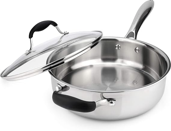 AVACRAFT 3.5 Quart Tri-Ply 18/10 Stainless Steel Saute Pan