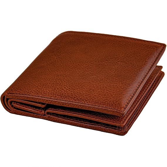 Time Resistance Leather Men's Wallet - Minimalist Wallet Design with Credit Card Holder, Magnetic Coin Holder, and Cash Slots (Cognac Brown)