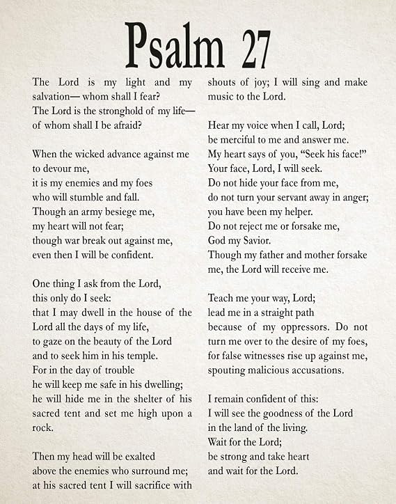 Psalm 27 Print Bible Poster Wall Art Decor - Christian Quote Biblical Print (16 x 20, Ivory)